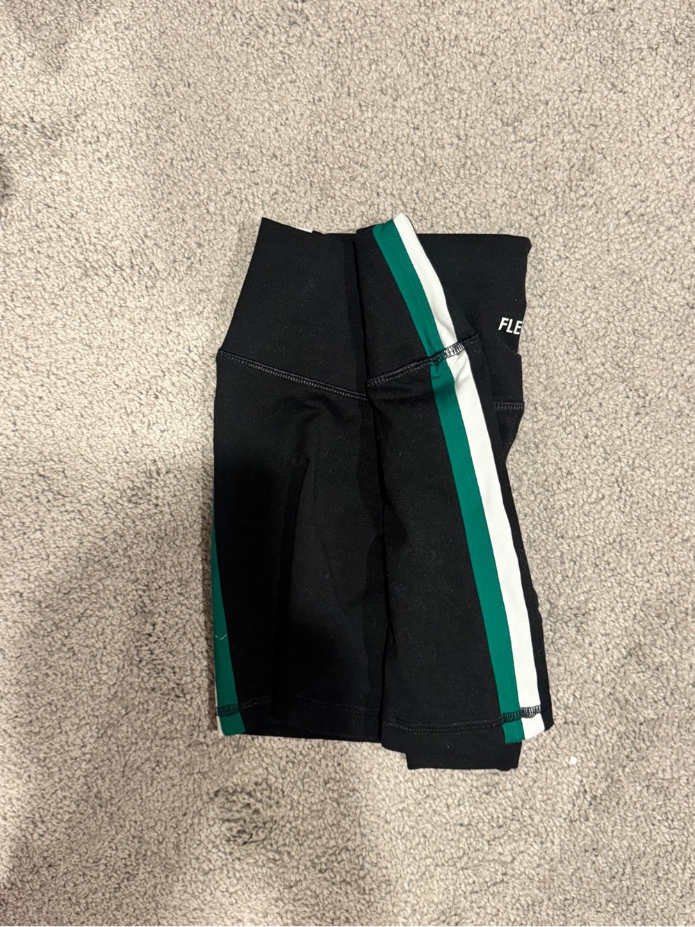 Fleo Athletic Shorts with Green and White Side Stripes